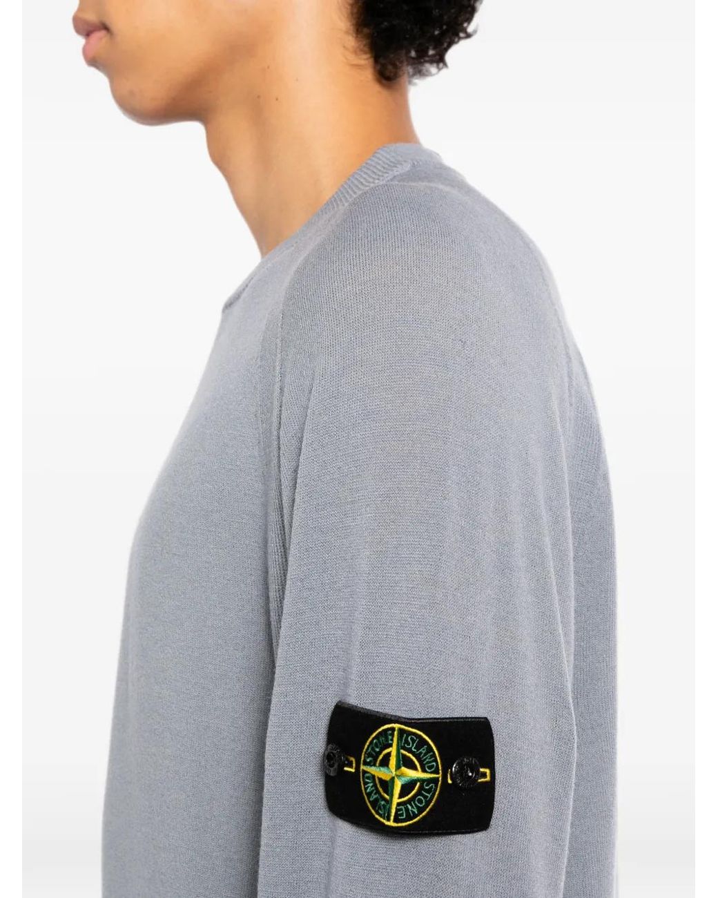 Stone Island Gray Logo-Patch Raglan-Sleeve Sweater for men