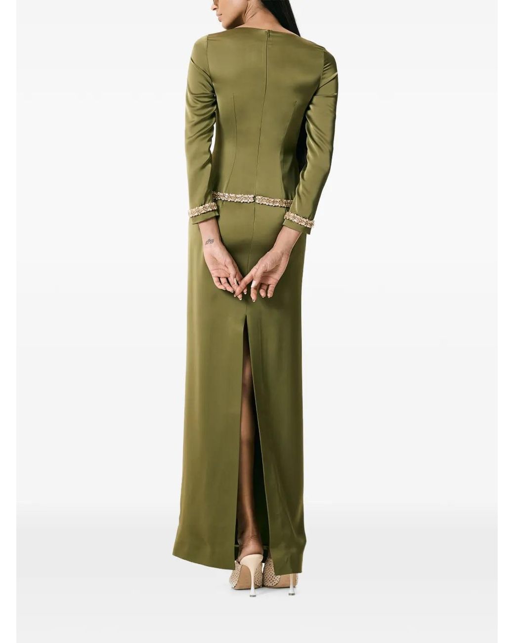 V:PM ATELIER Green Rebeca Embellished Maxi Dress