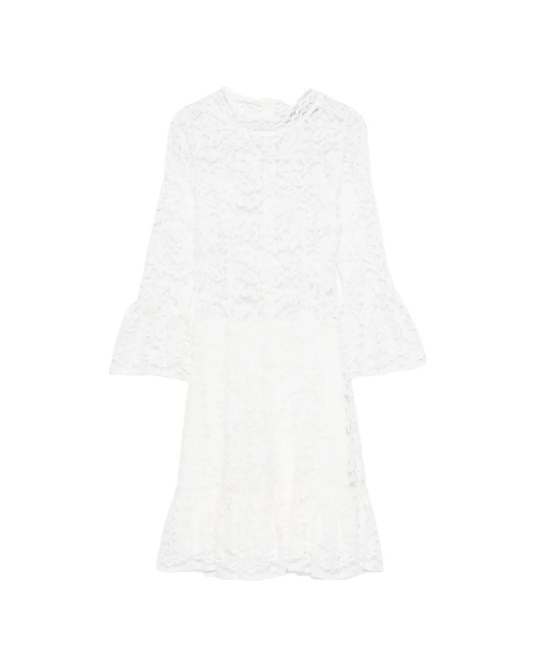 Pink White Lace Flounce Midi Dress