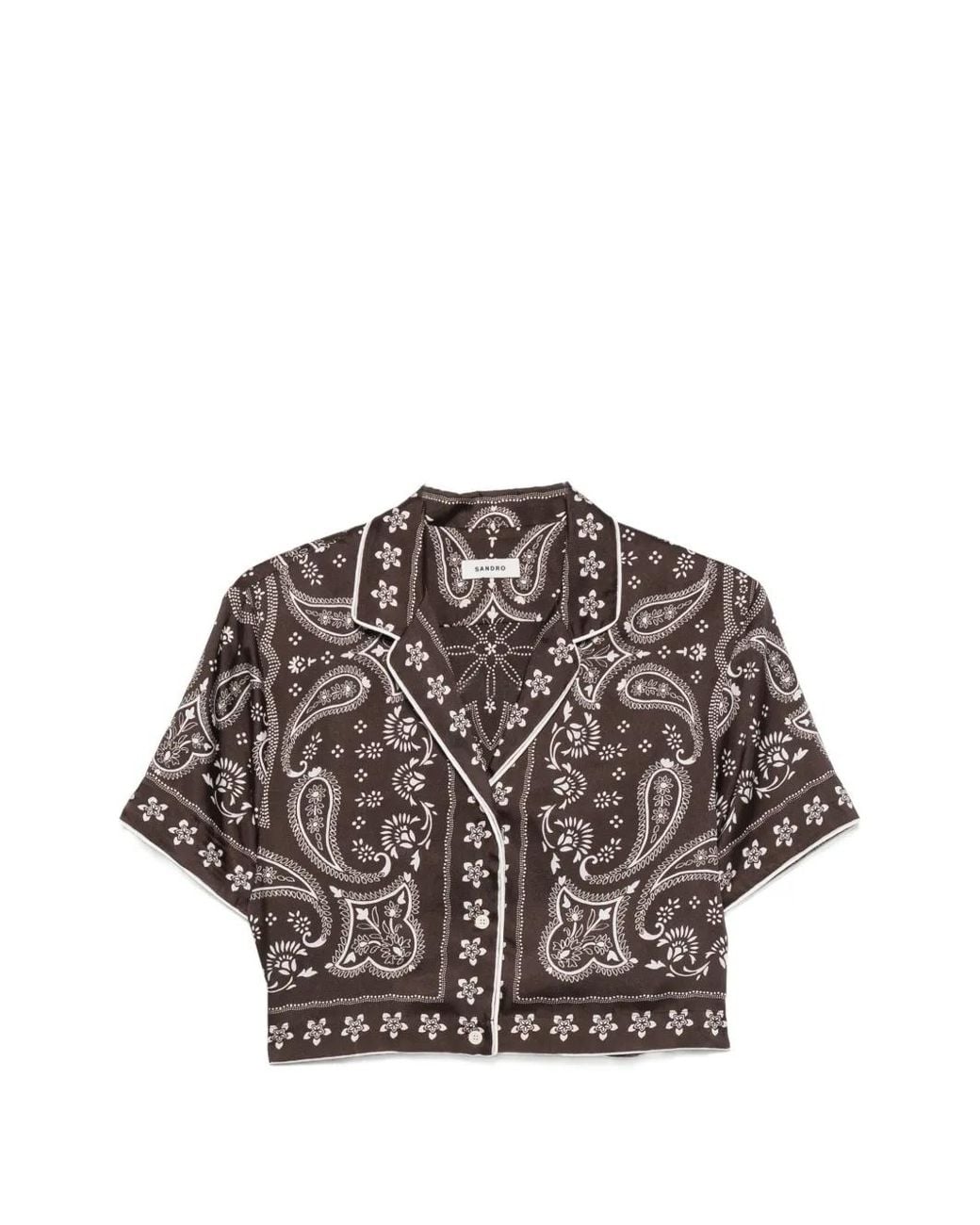 Sandro Brown Cropped Bandana Print Shirt