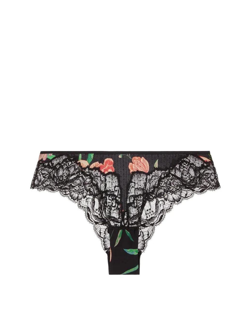 Aubade Black Sweet Folk Floral-Print Lace Briefs