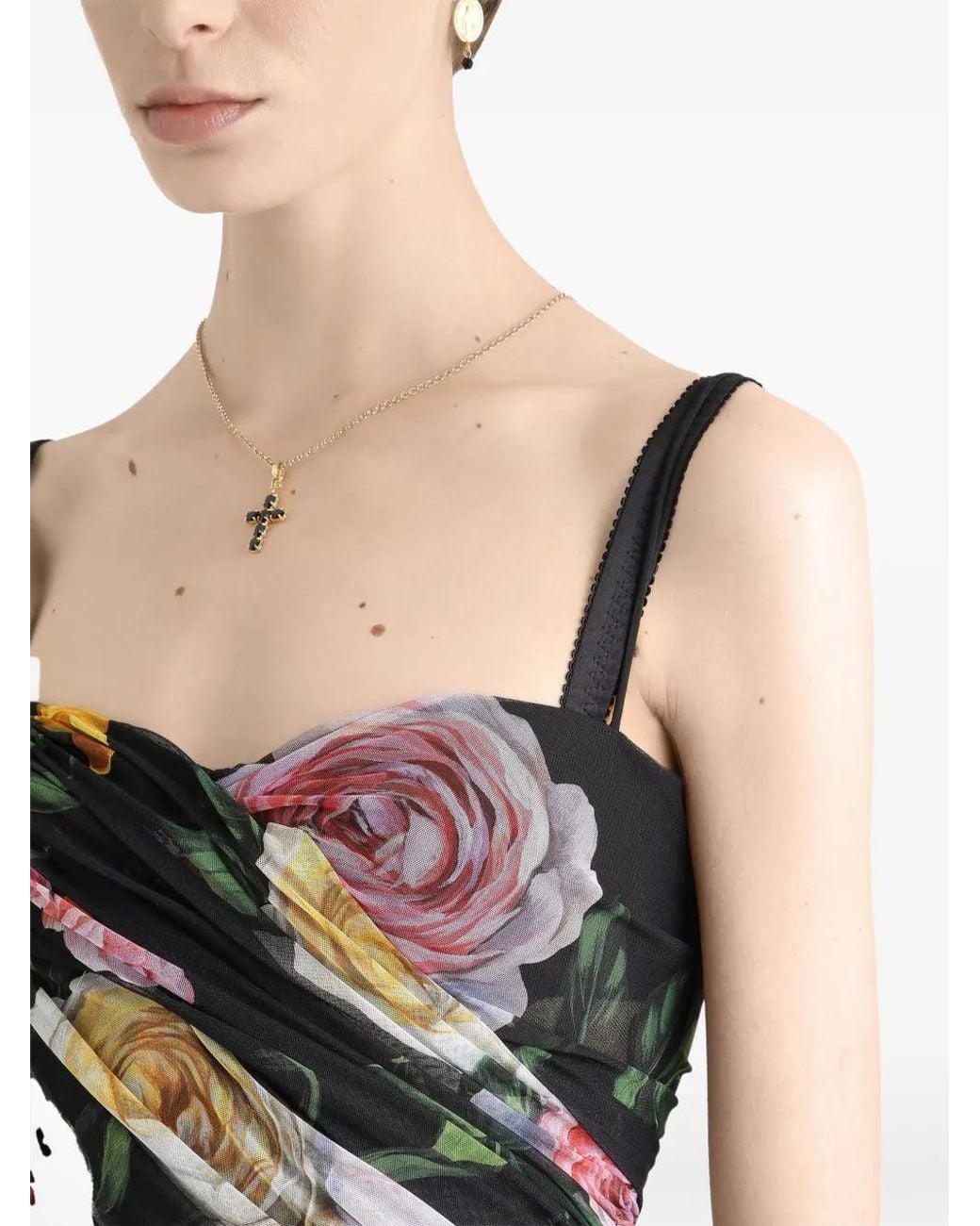 Dolce & Gabbana Black Floral-Print Mini Dress