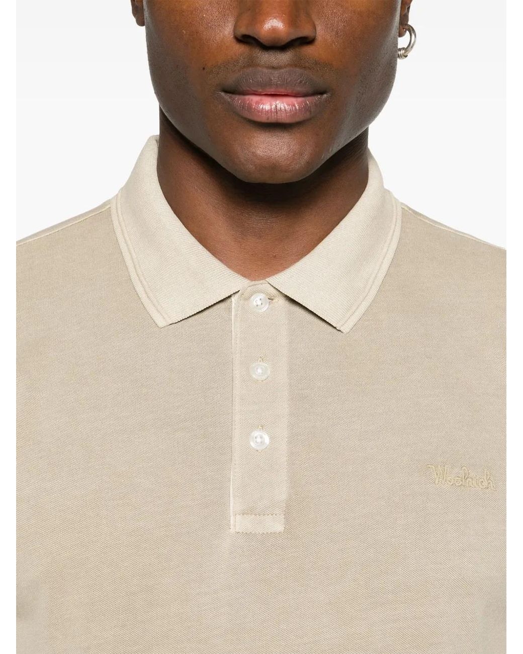 Woolrich Natural Mackinack Logo-Embroidered Polo Shirt for men