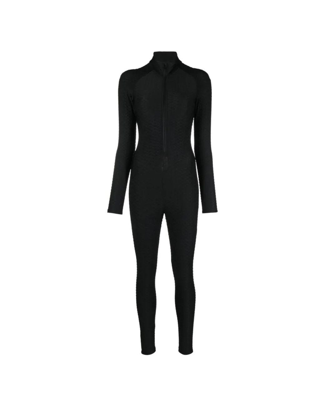 Tessitura Body Couture Black 3D Move Textured Long-Sleeved Fitted Jumpsuit