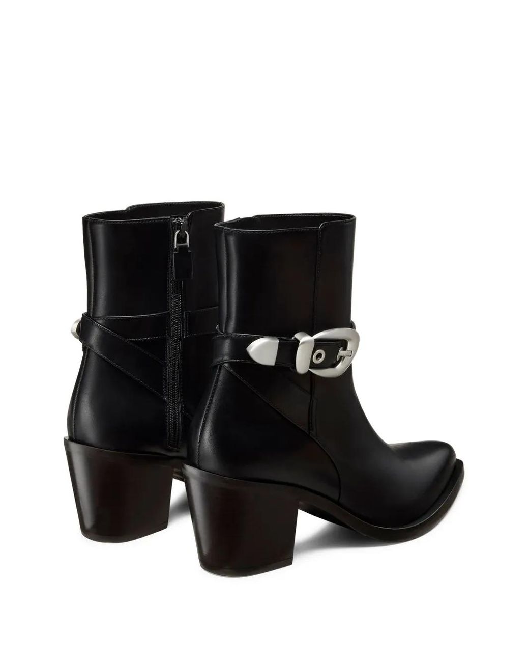 Stuart Weitzman Black Maven Buckle-Strap Pointed-Toe Boots
