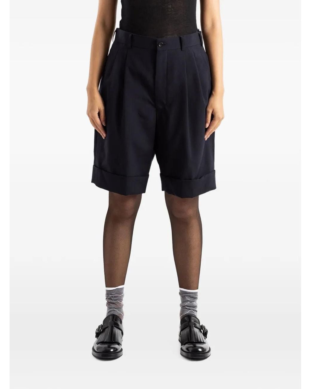Comme des Garçons Black Pleated Turn-Up Shorts