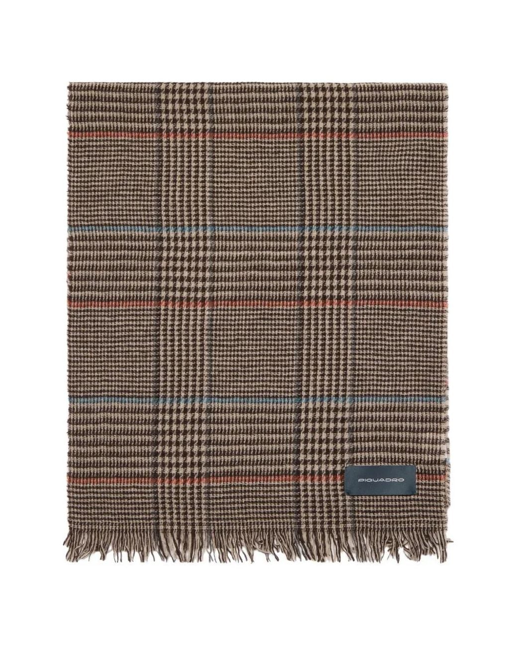 Piquadro Brown Houndstooth-Pattern Frayed Scarf for men