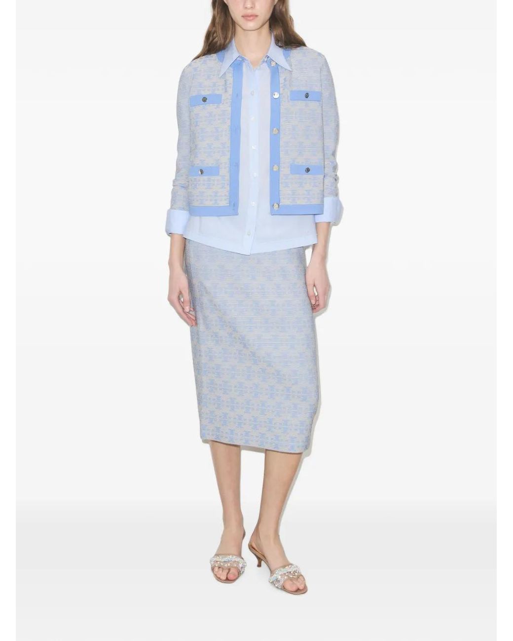 Tory Burch Blue Kendra Monogram-Pattern Cardigan