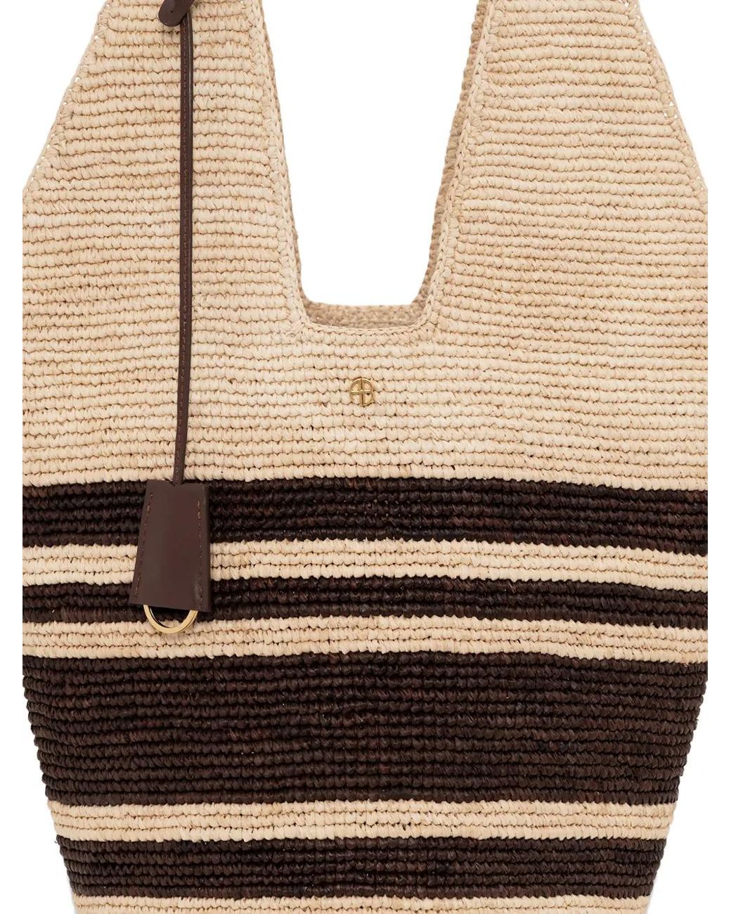 Anine Bing White Leah Stripes Raffia Bag
