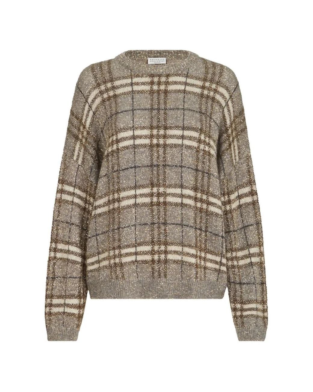 Brunello Cucinelli Gray Dazzling Mohair Prince Of Wales Sweater
