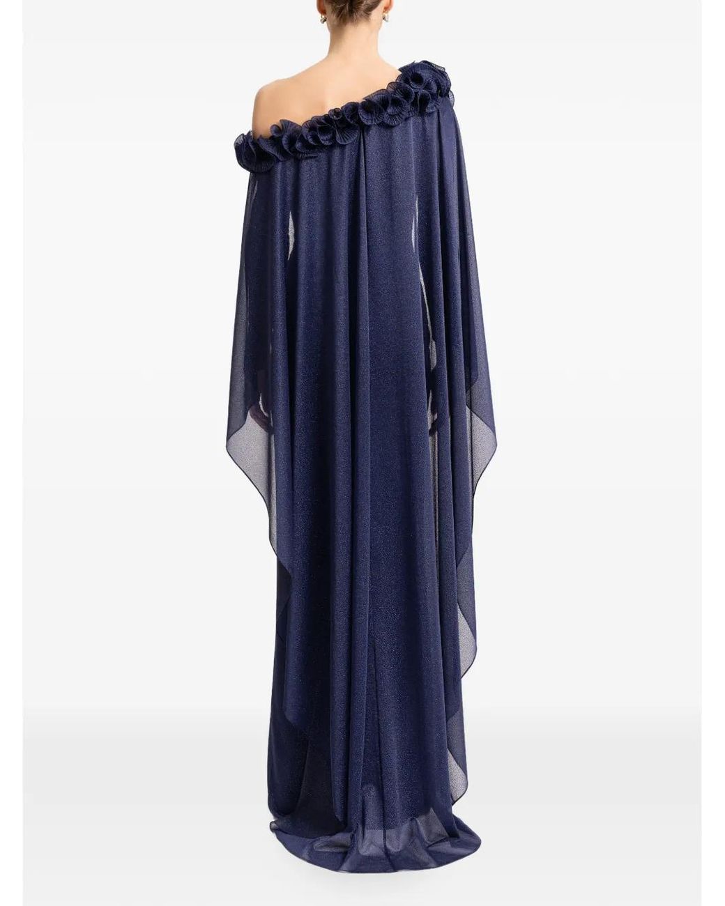 Gemy Maalouf Blue Asymmetric-Neck Gown