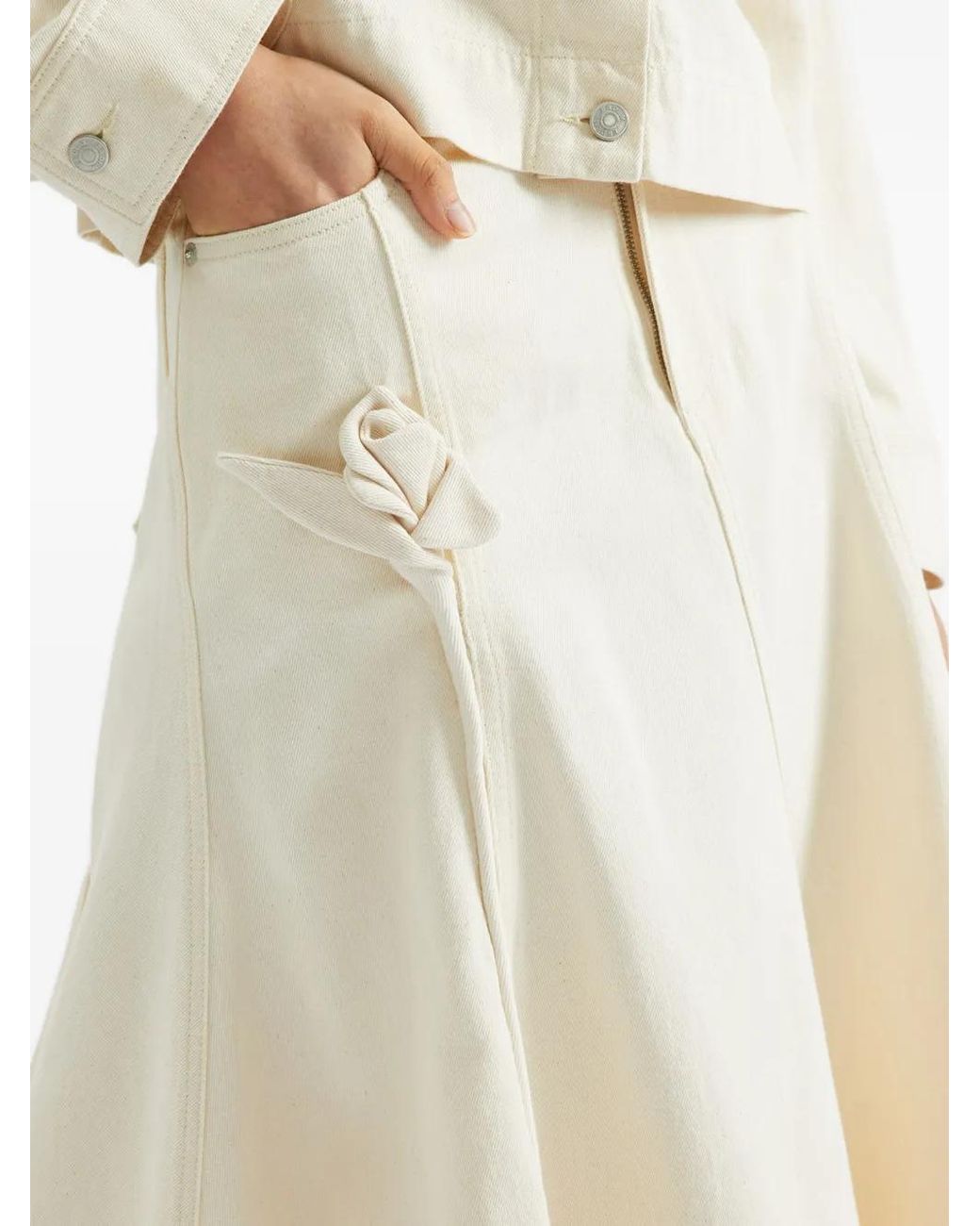 Erdem White Flared Button-Fastening Midi Skirt