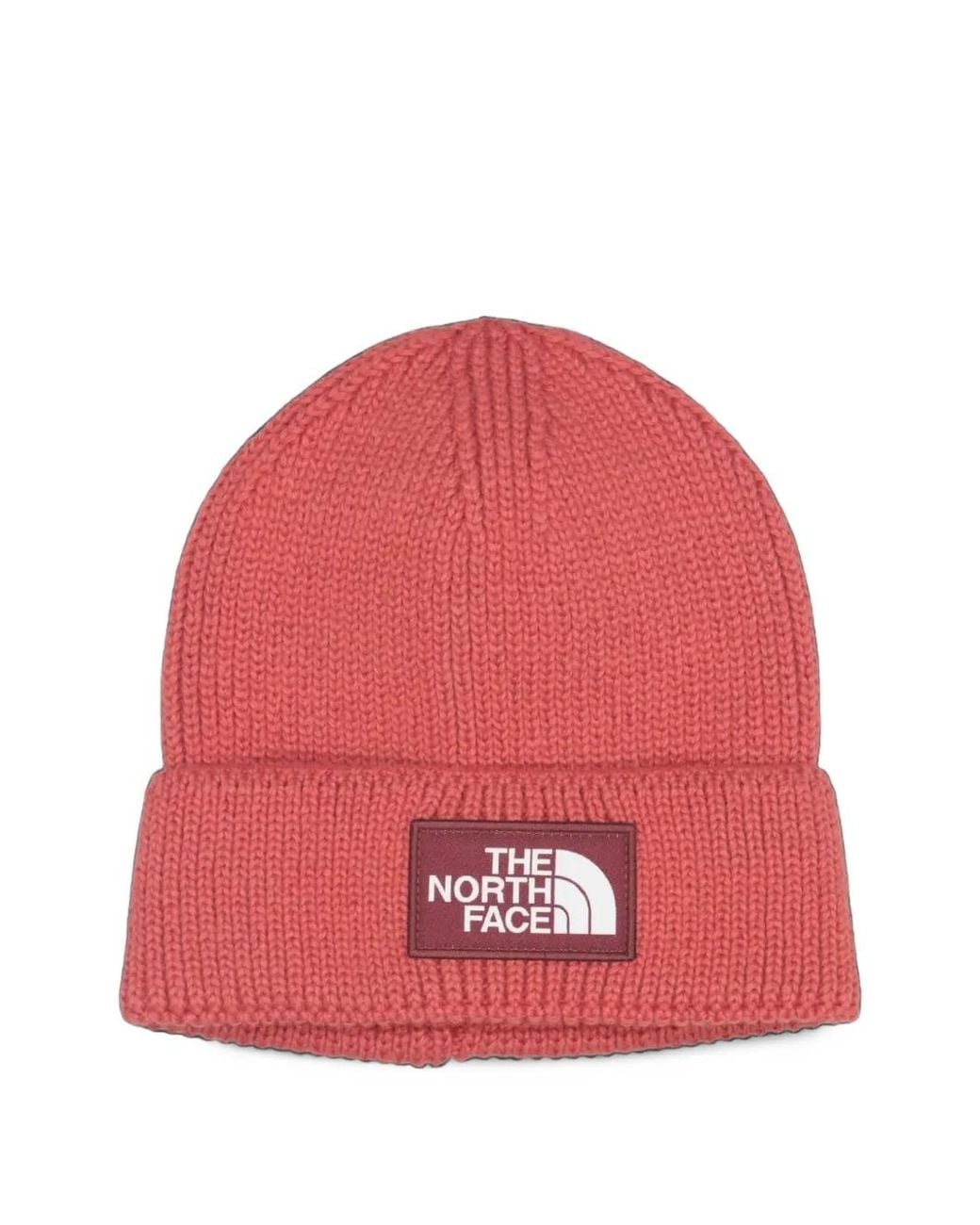 The North Face Red Logo-Patch Ribbed-Knit Beanie Hat for men