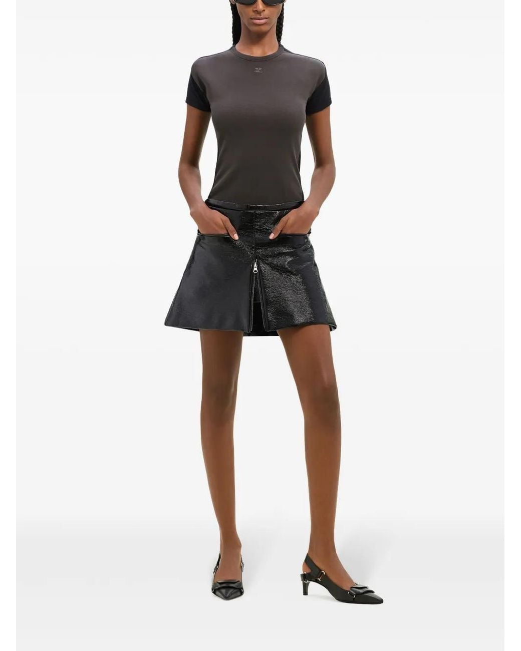 Courreges Black Heritage Cotton Miniskirt With Zipper And Pockets