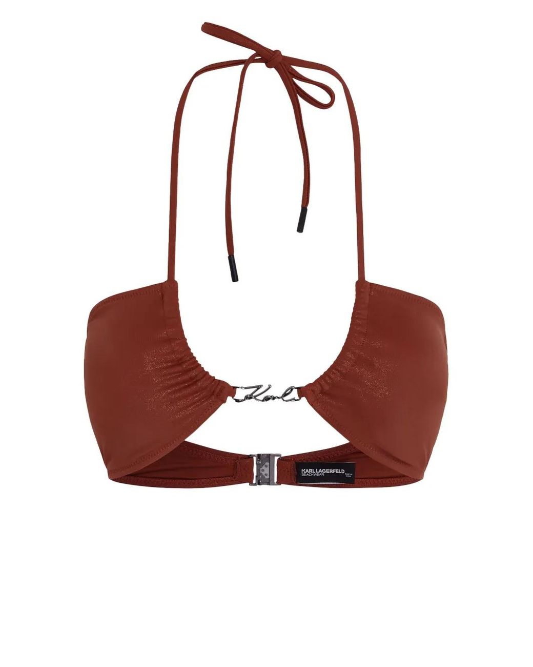 Karl Lagerfeld Brown Signature Halterneck Bikini Top