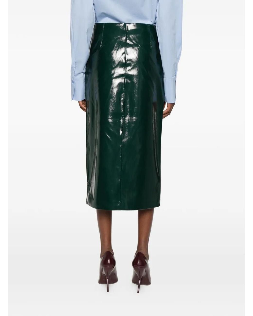 Frankie Shop Green Samantha High-Shine Side-Zip Midi Skirt