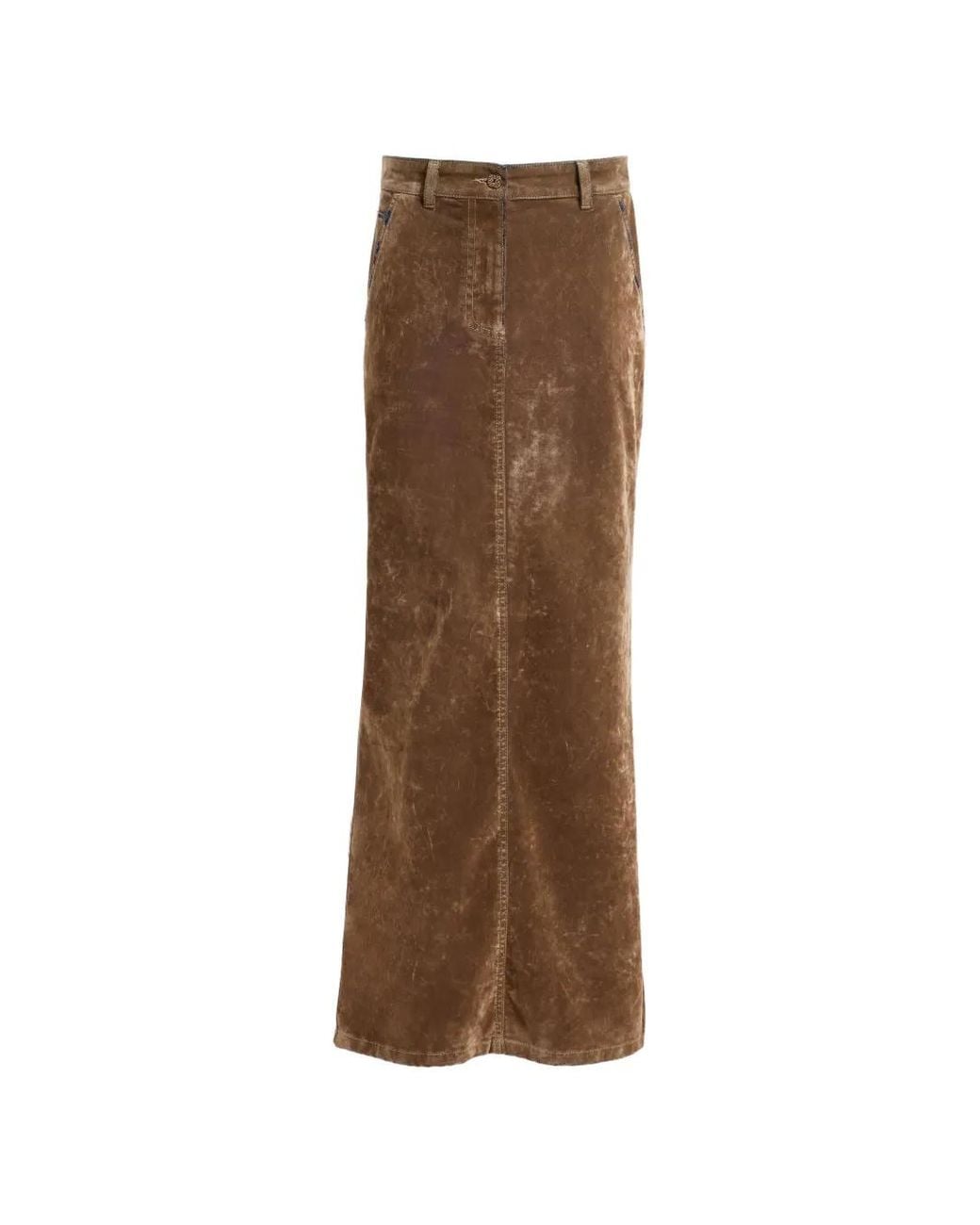Elie Saab Brown Flocked Denim Maxi Skirt