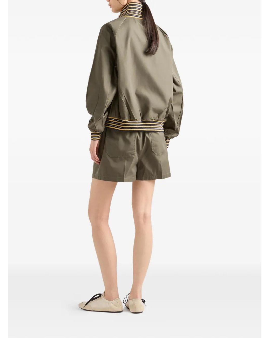Prada Green Veste En Popeline À Col Montant