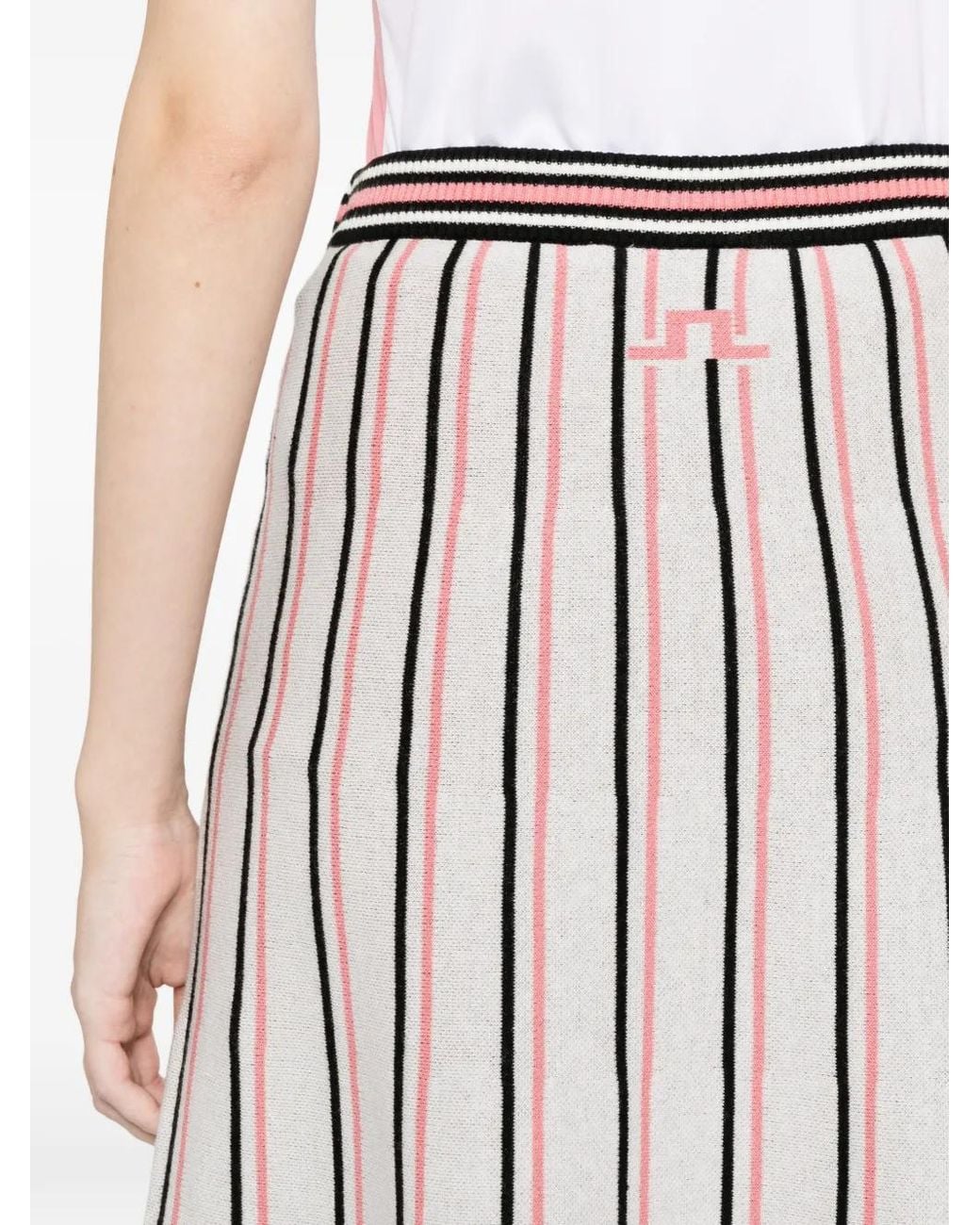 J.Lindeberg White Striped Knit Midi Skirt