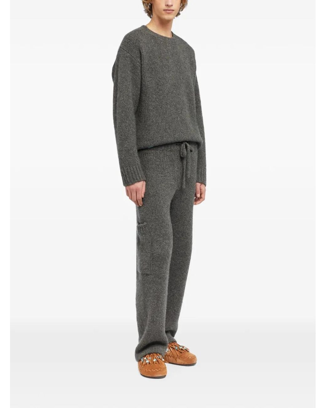 Alanui Gray Ribbed-Knit Cargo-Pocket Trousers for men