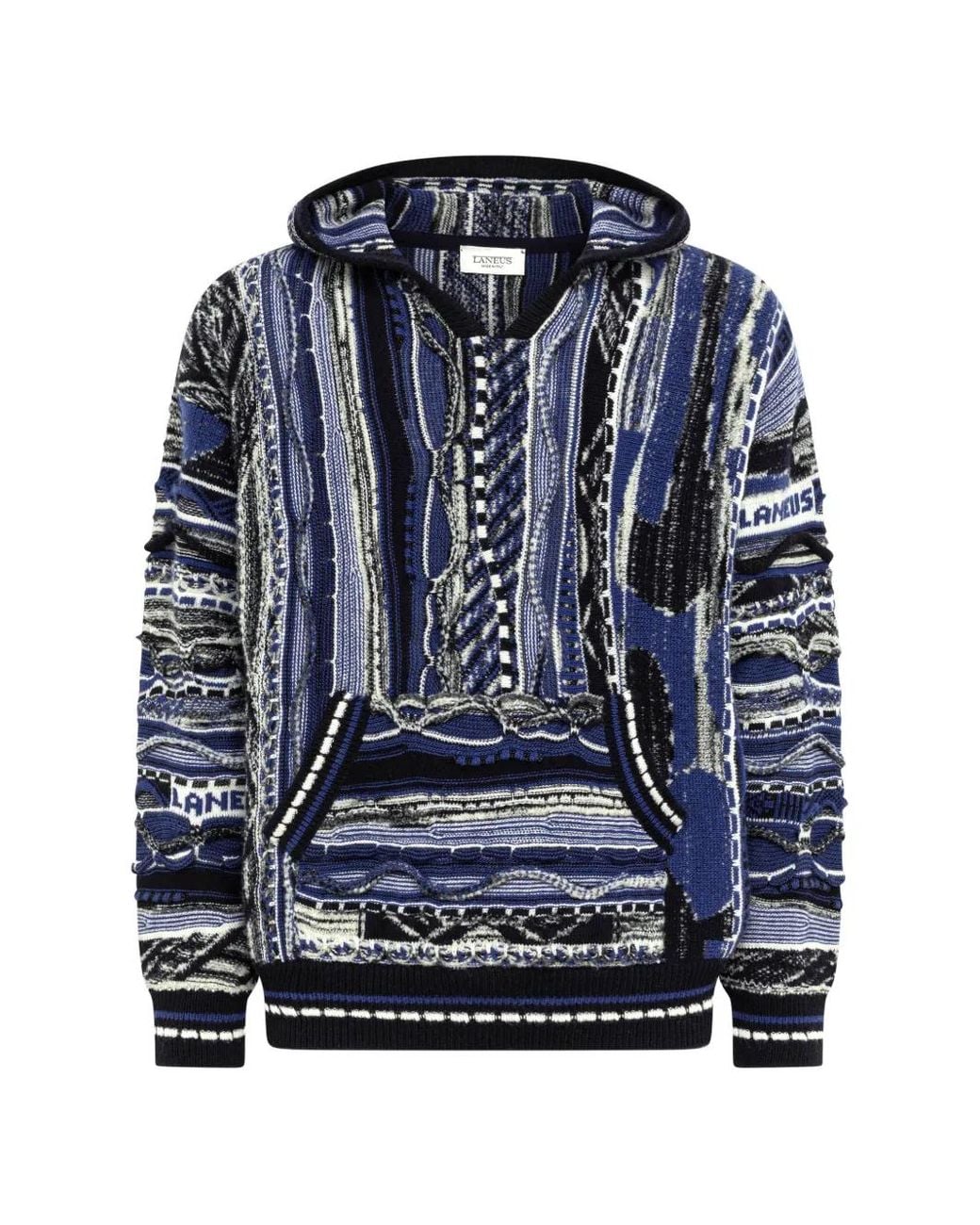 Laneus Blue Jacquard Boxy-Fit Hoodie for men