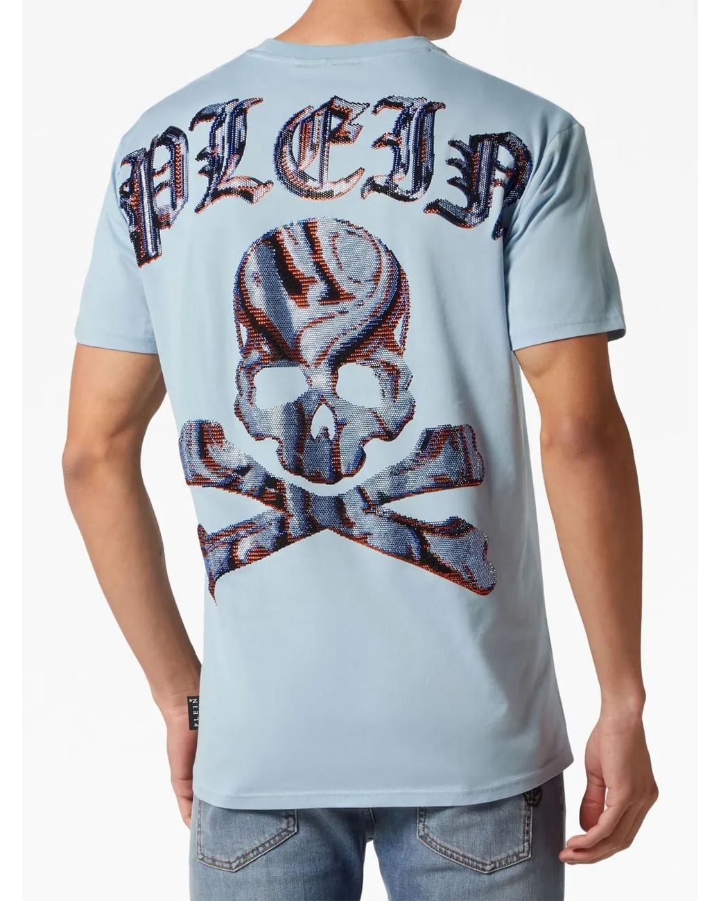 Philipp Plein Blue Logo-Print Cotton T-Shirt for men