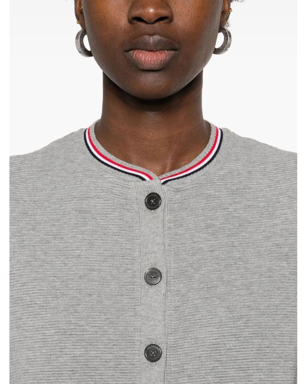 Thom Browne Gray Cotton Waffle Short Sleeve Cardigan