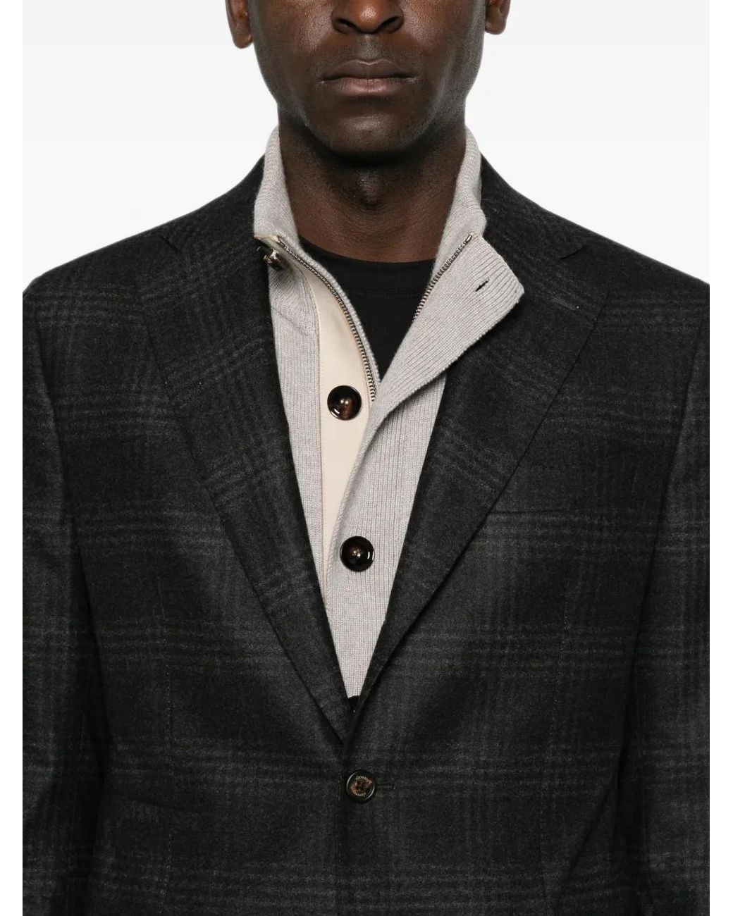 Eleventy Black Check-Pattern Blazer for men