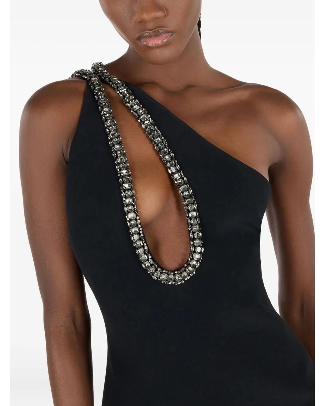 Roberto Cavalli Black Mini One-Shoulder Embellished Dress