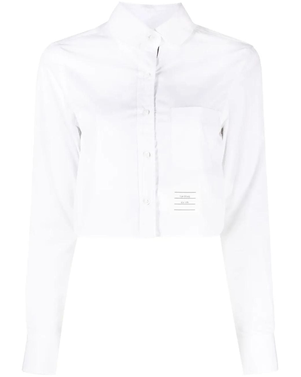 Thom Browne White Cropped-Hemd Mit Logo-Patch