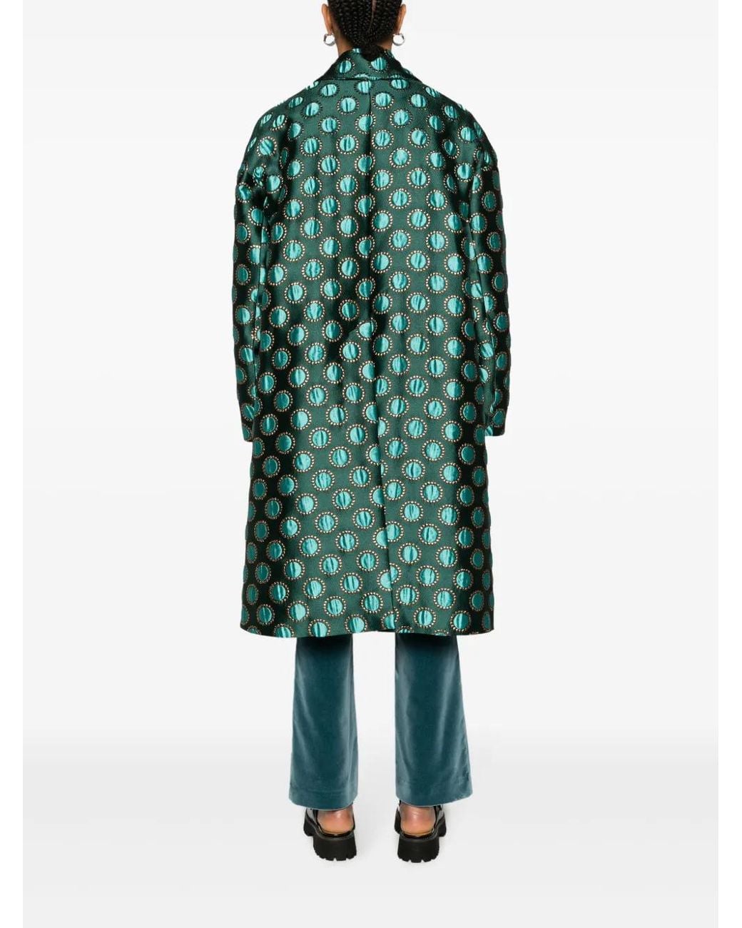 LaDoubleJ Green Boxy Polka-Dot Print Coat