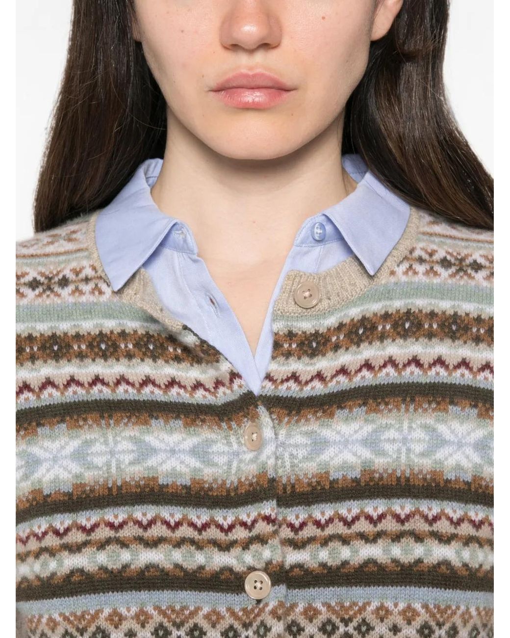 Bompard White Cardigan En Cachemire Fai Isle
