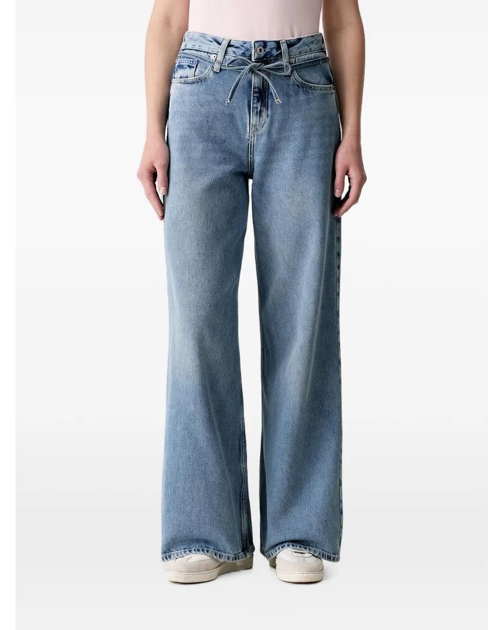 Karl Lagerfeld Blue Tie-Fastening Wide-Leg Jeans
