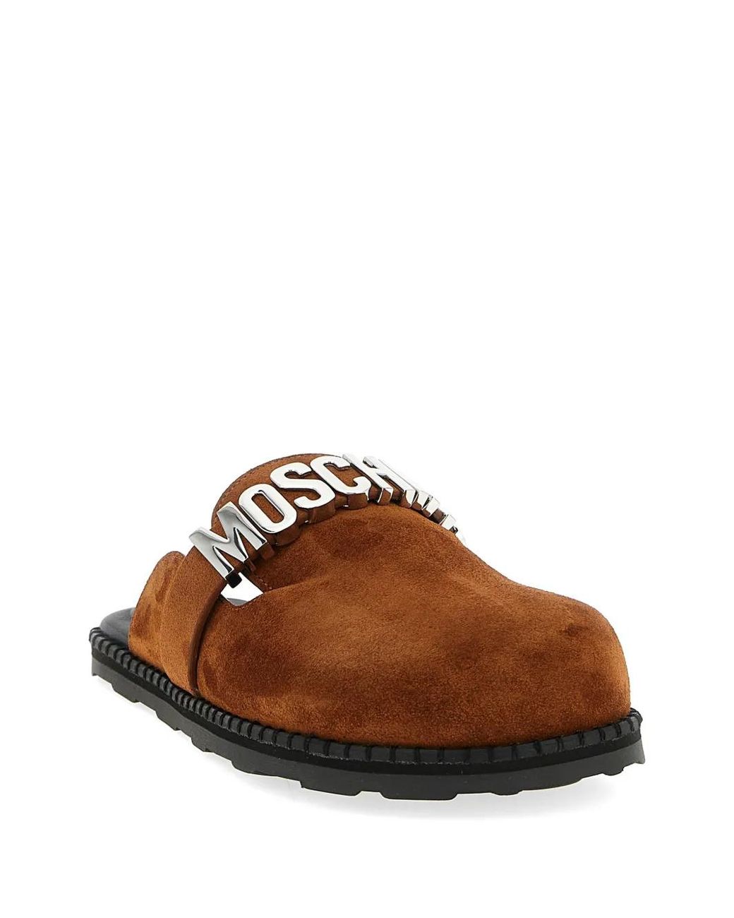 Mules Lettering Moschino Lettering Logo-Strap Mules in Brown | Lyst