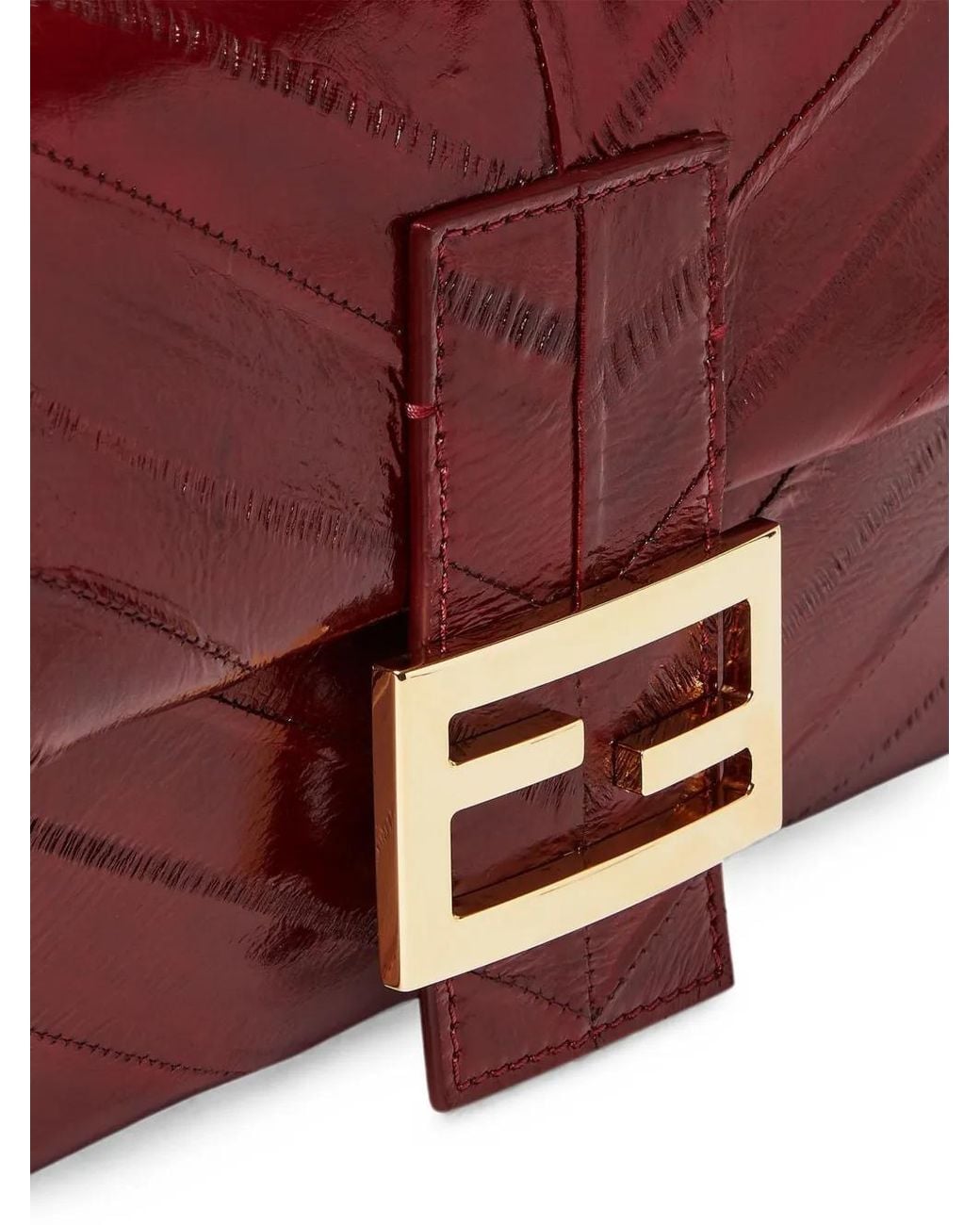 Fendi Red Baguette 26424 Inlaid Hagfish Leather Bag