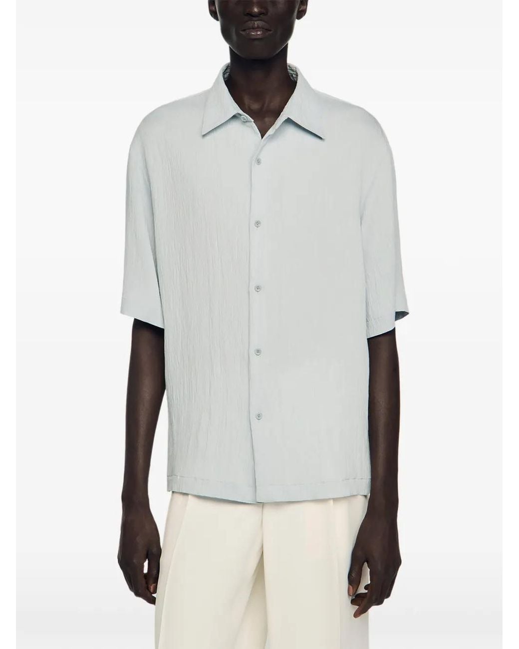 Sandro Gray Crinkled-Effect Shirt With Shark Collar for men