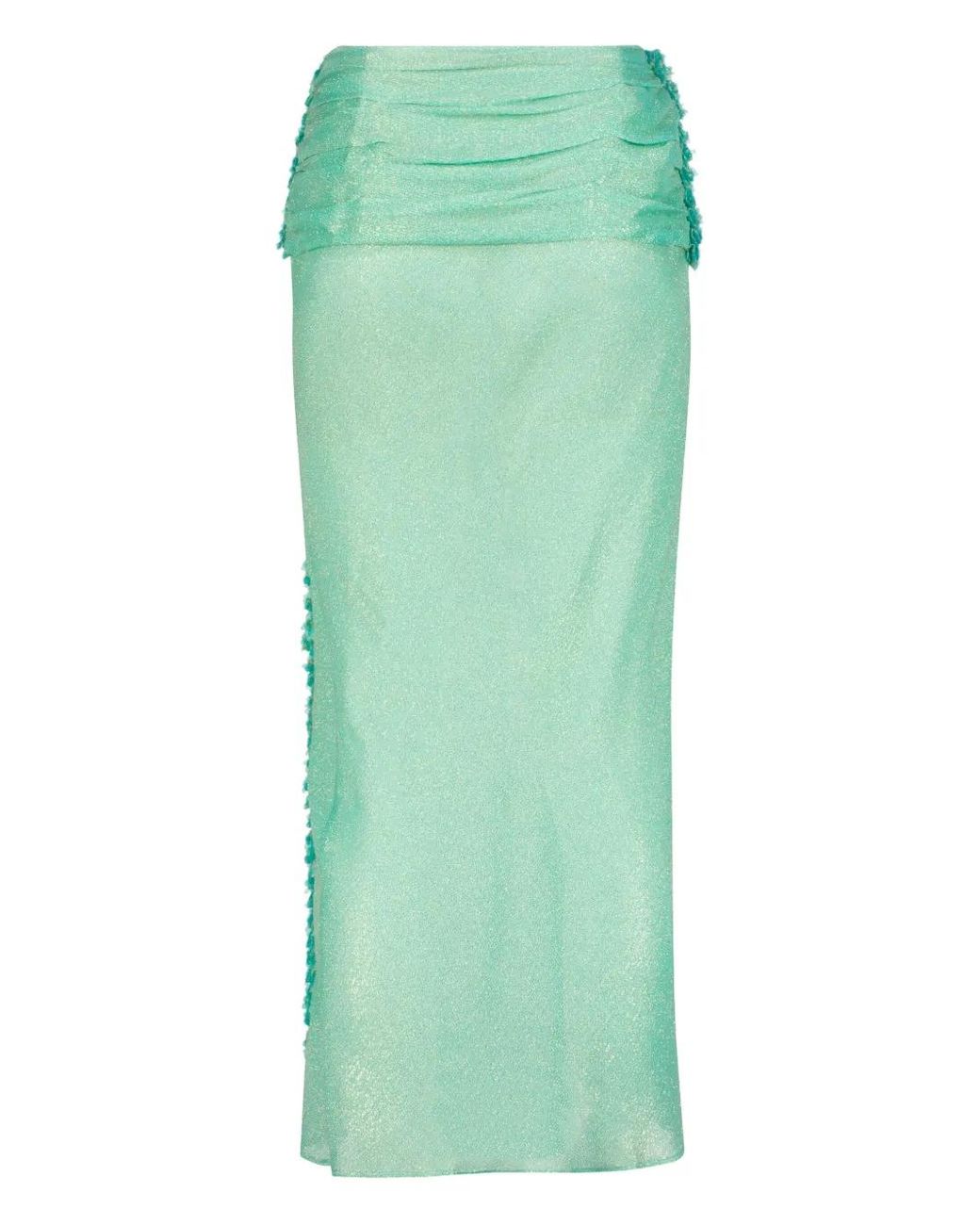 SANA OSMANI Green Delta Ruched Slit Maxi Skirt