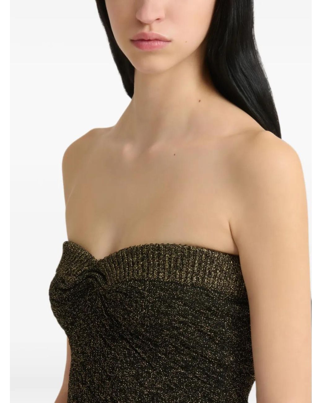 Marni Green Wool Strapless Top With Lurex Detailing