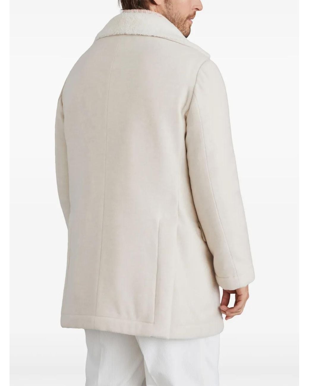 Brunello Cucinelli White Double-Breasted Wool Coat for men