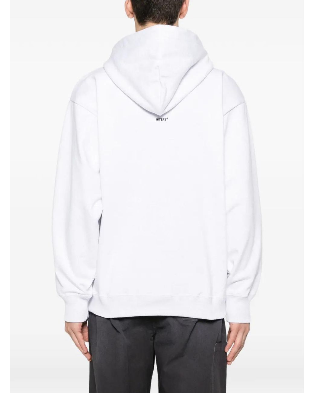 (w)taps White Drawstring Hoodie for men