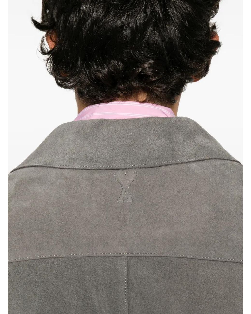 AMI Gray Suede Button-Up Shirt Jacket