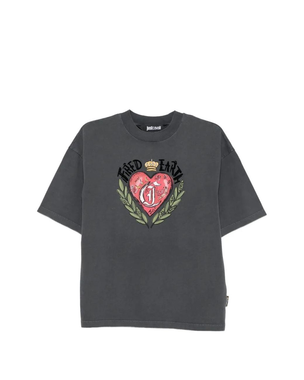 Just Cavalli Gray Graphic-Print T-Shirt