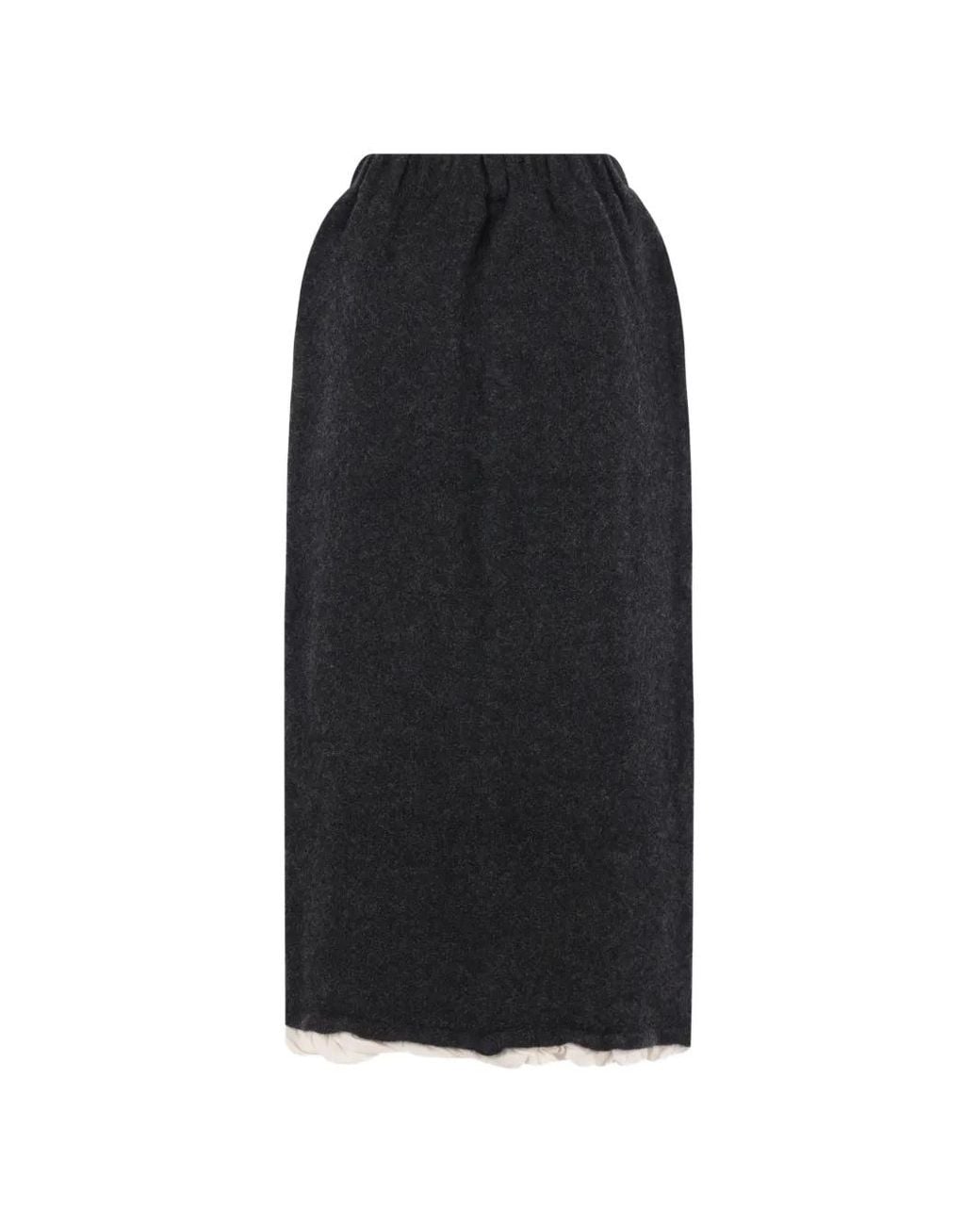 PILLINGS Black Ruffled Wool Midi Skirt