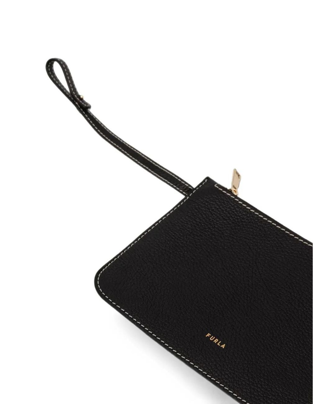 Furla Black Contrast-Stitch Leather Tote Bag