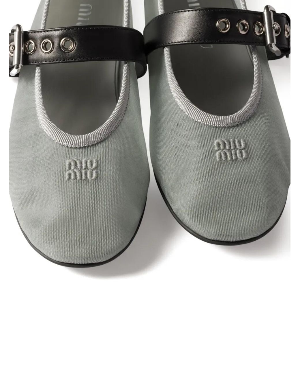 Miu Miu Gray Logo-Embroidered Ballerinas