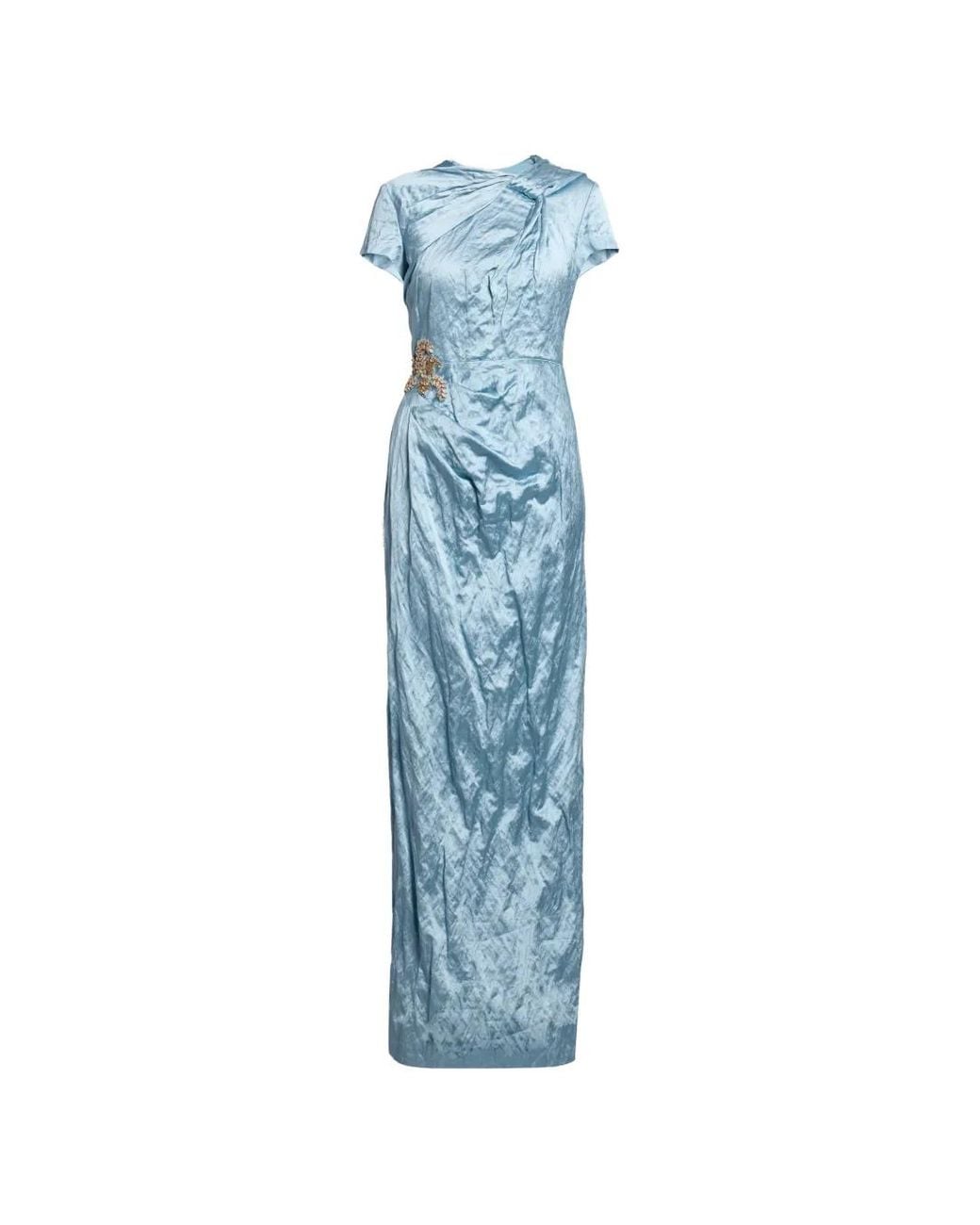 Erdem Blue Embroidered Draped Gown