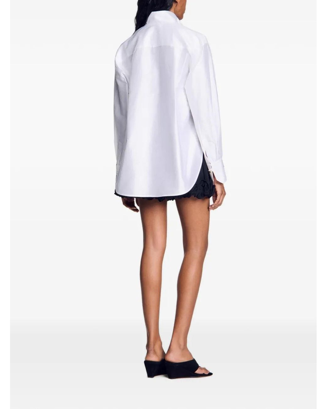 Sandro White Oversized Silk Satin Shirt