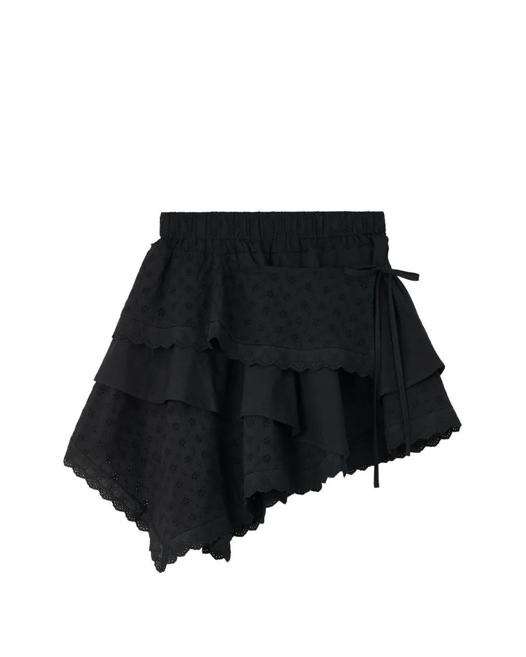 B+ AB Black Broderie-Anglaise Tiered Asymmetric Cotton Mini Skirt