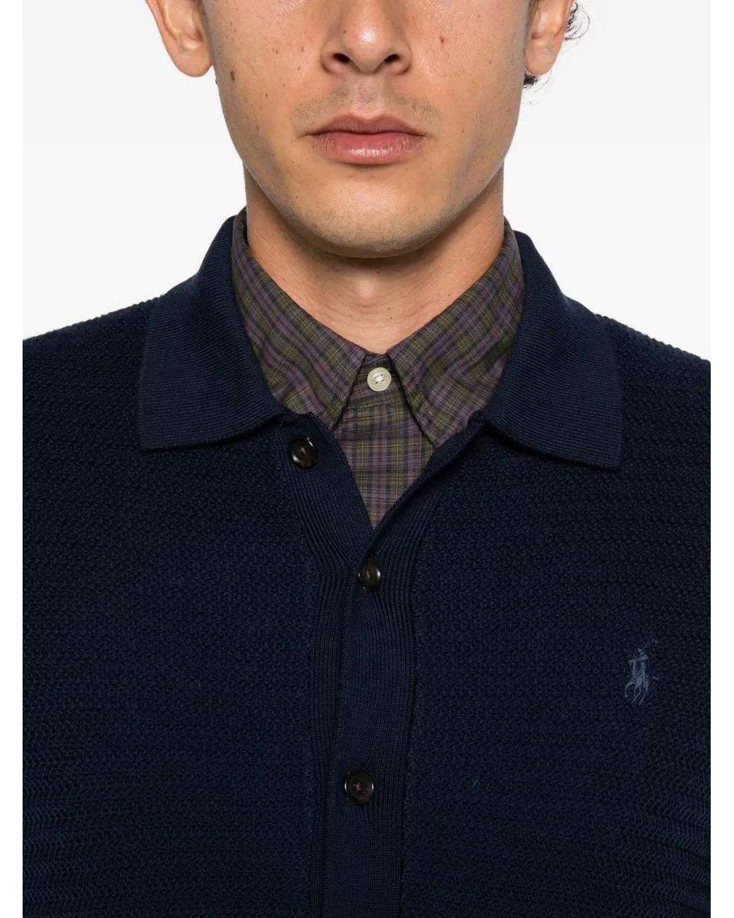 Polo Ralph Lauren Blue Logo-Embroidered Button-Up Cardigan for men
