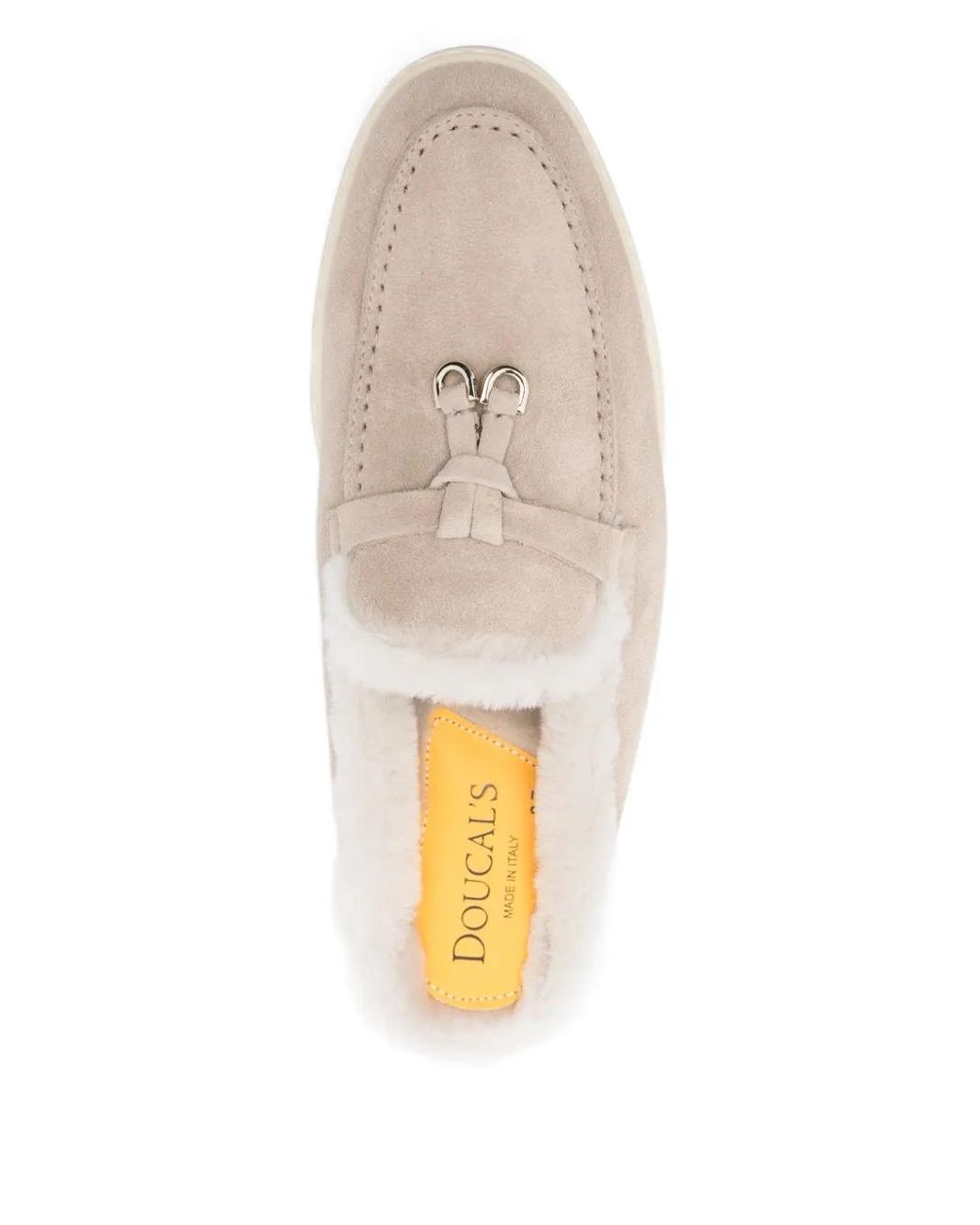 Doucal's White Fur-Trim Suede Mules